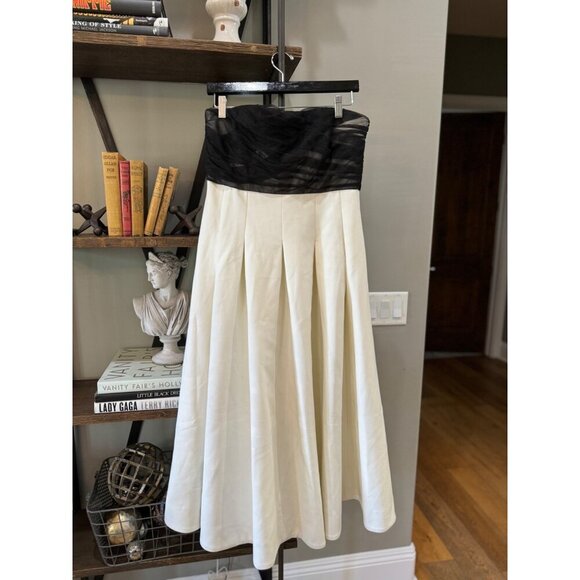 Cinq a Sept Odessa Strapless Tulle Midi Cocktail Dress Ivory/Black Womens Size 1 - Picture 7 of 14